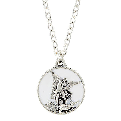 Saint Michael White Enamel Necklace