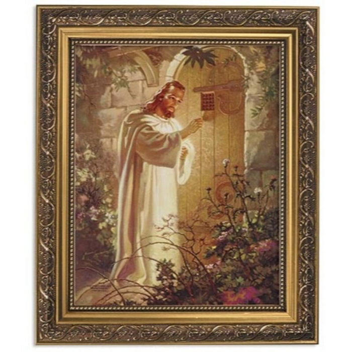 Sallman: Christ At Hearts Door Ornate Gold Finish Frame