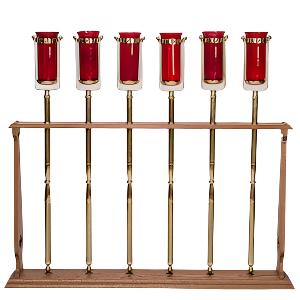 Set of 6 Torches with Base Stand - Red Glass Globes Included