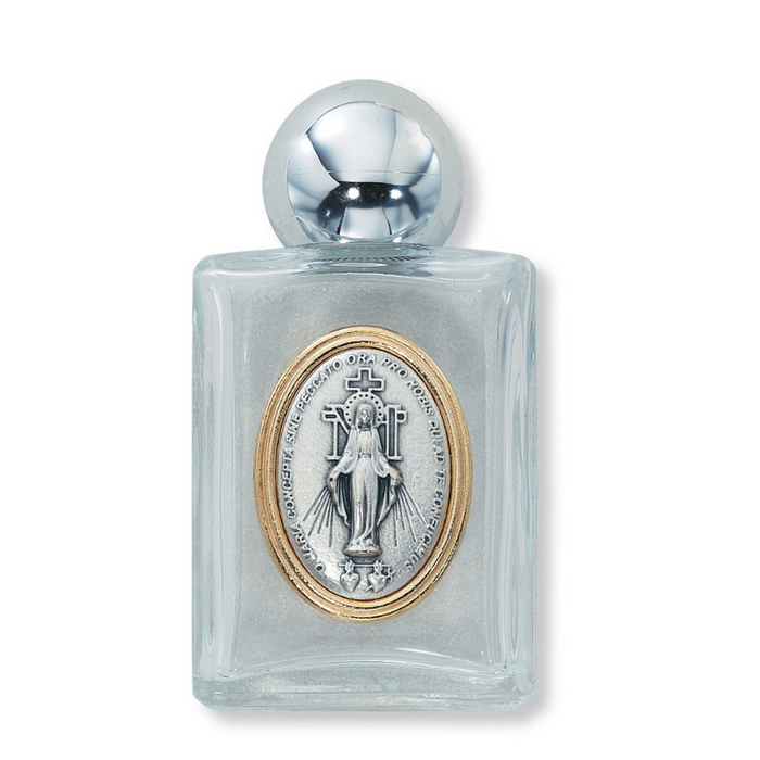 Silver Plated Embossed Our Lady of Grace Glass Water Bottle