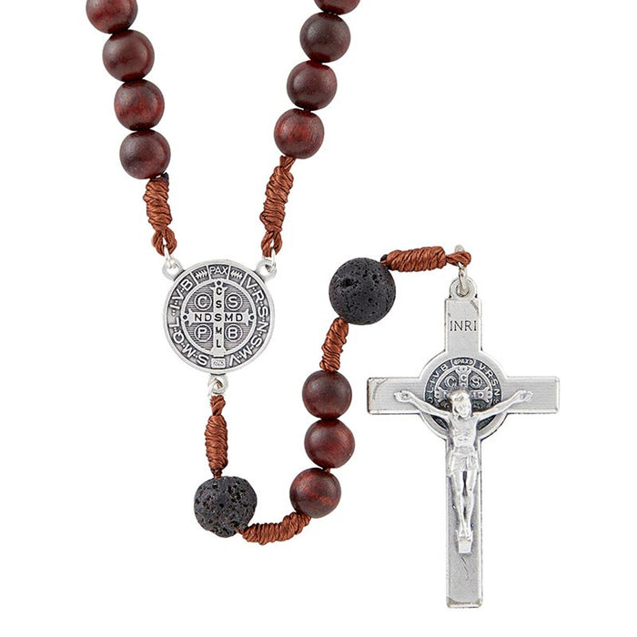 St. Benedict Black Lava Bead Monte Cassino Collection Wood Cord Rosary