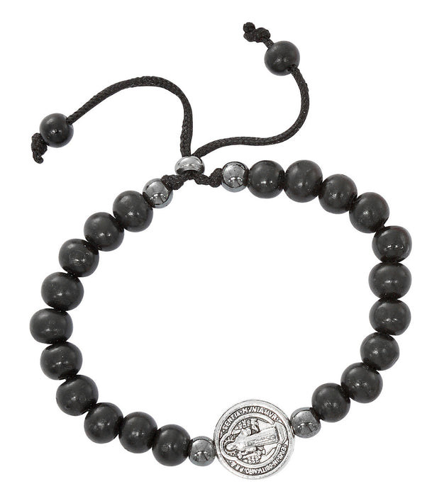 St. Benedict Black Wood Adjustable Bracelet