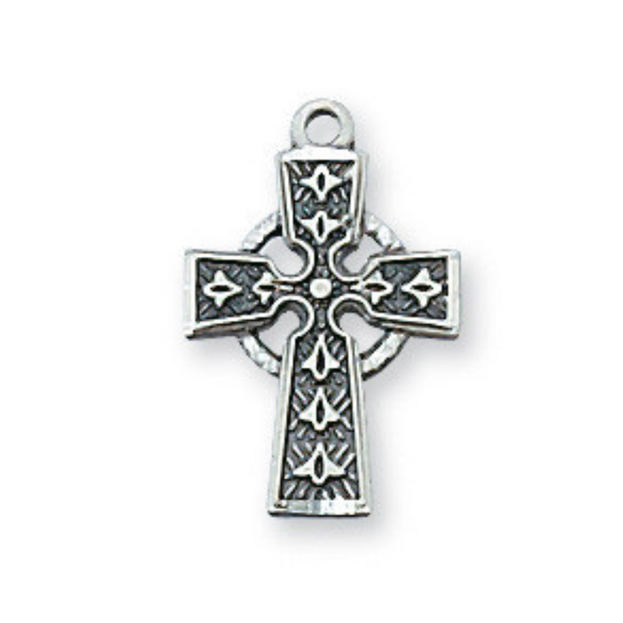 Sterling Silver Celtic Cross with 13" Rhodium Plated Chain