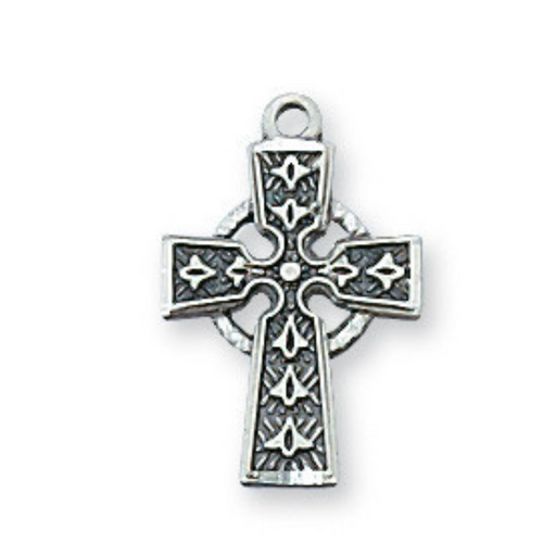 Sterling Silver Celtic Cross with 16" Rhodium Plated Chain