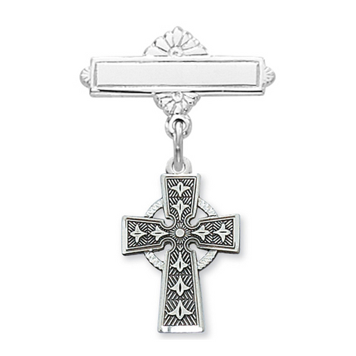 Sterling Silver Cross Celtic Baby Pin w/ Burgundy Flip Gift Box Baby gifts Baby Pins Crib Pins Crib Medal