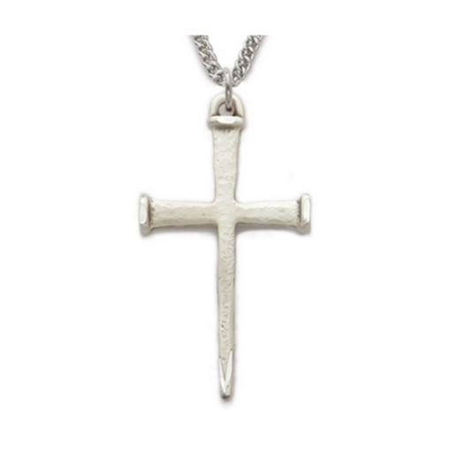 Sterling Silver Nail Cross with 24" L Chain Cross Necklace Cross for Protection Necklace for Protection Cross Necklaces