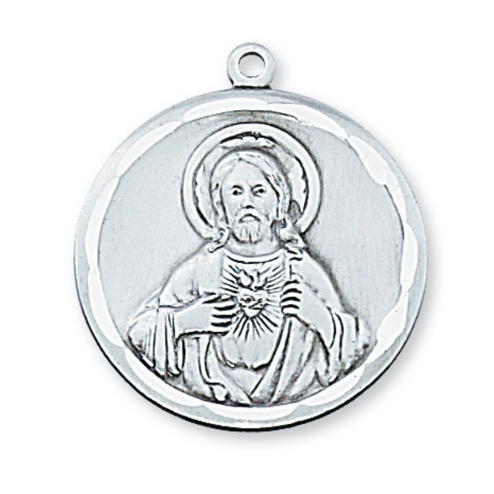 SterlingSilverSacredHeartofJesusMedalwith24RhodiumPlatedChain