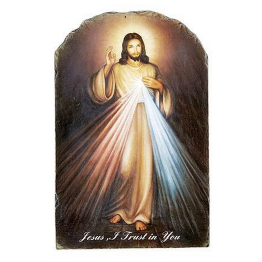 The Divine Mercy Jesus Christ Arched Tile Plaque With Stand