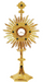 Gold Plated Monstrance with Glass Enclosed Luna - Green Stones