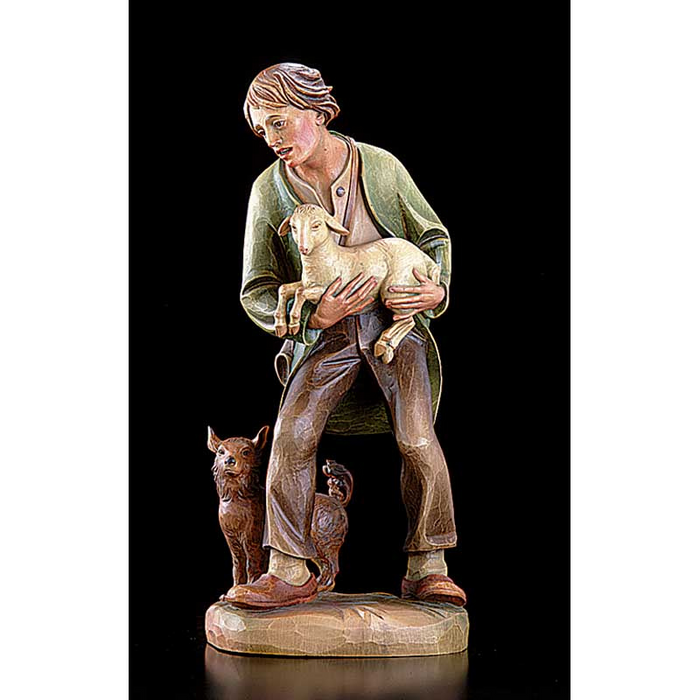 Val Gardena 32" H Nativity Figurine - Shepherd With Lamb And Dog