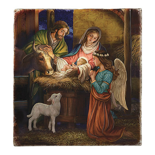 8.5" H Marco Sevelli Tile Plaque - Away In A Manger