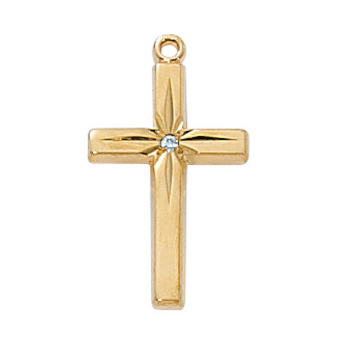 Gold Plated Pewter Cross with Crystal Stone