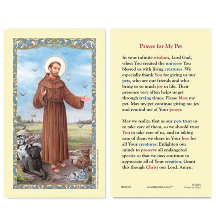 Laminated Holy Card St. Francis Of Assisi - 25 Pcs. Per Package