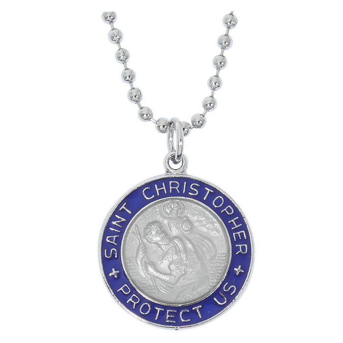 Purple And Gray Saint Christopher Medal On Adjustable Ball Chain