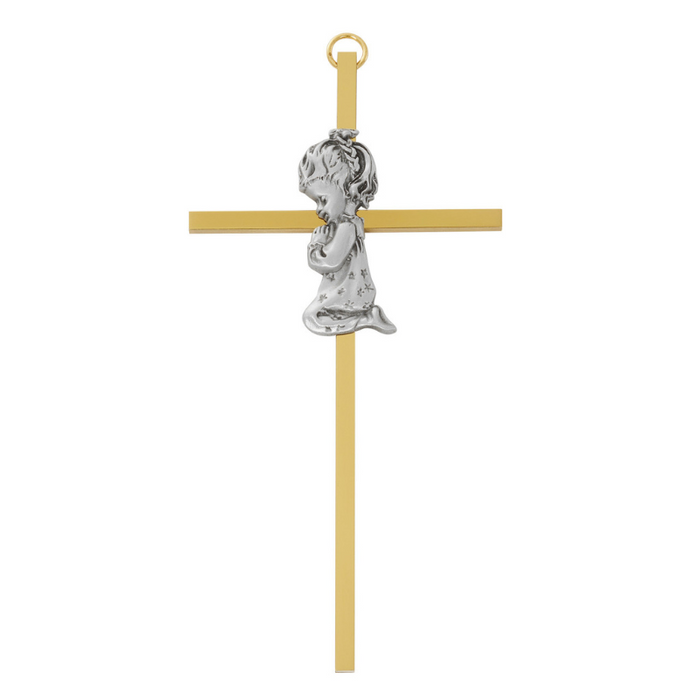 Praying Girl Brass Cross