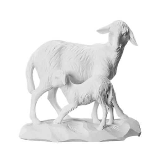 10" Val Gardena White 2 Sheep - Nativity Figurine