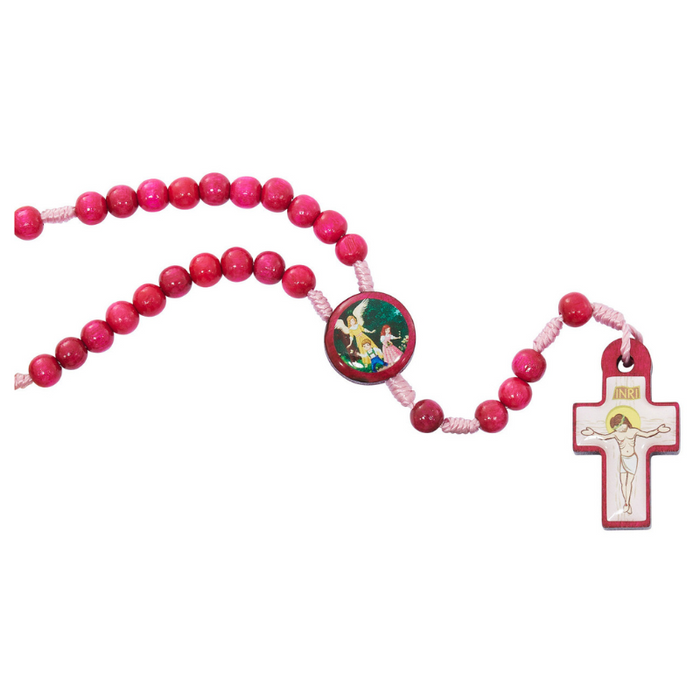 Pink Wood Guardian Angel Rosary