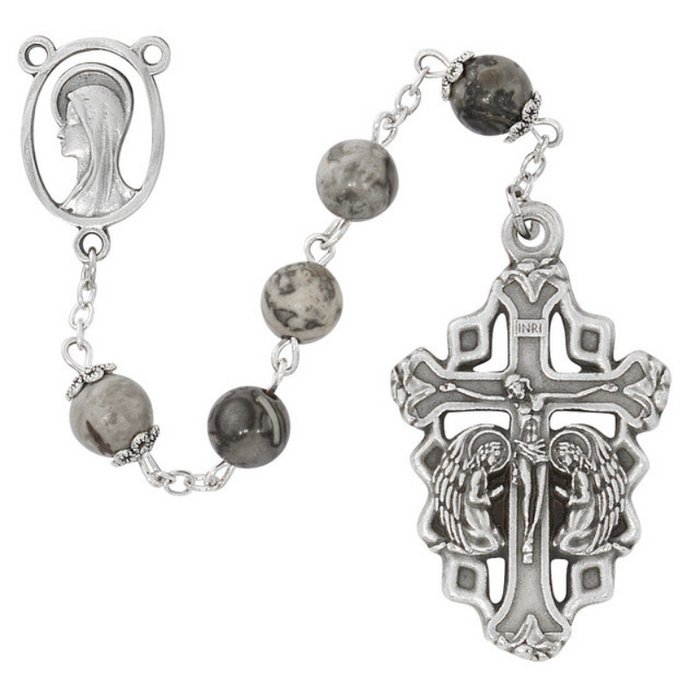 Praying Adoration Angel Crucifix Gemstone Rosary - Picasso Stone