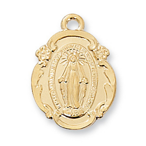 Gold-Plated Pewter Miraculous Medal with 18" Chain