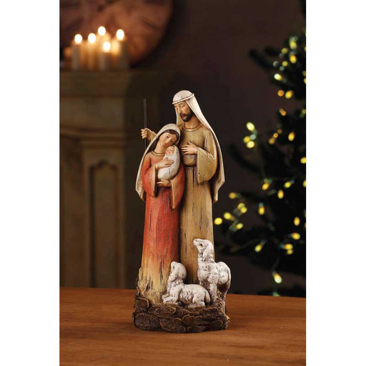 12" H Figurine - Holy Family With Lambs