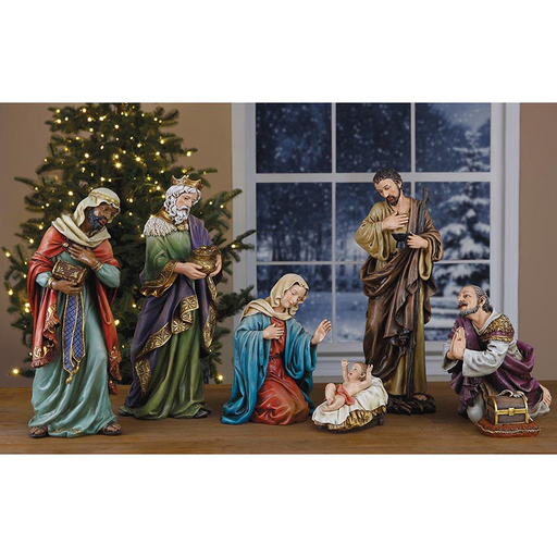 24" Three Wise Men and The Holy Family Figurine - 7-Piece Hand Painted Nativity Set