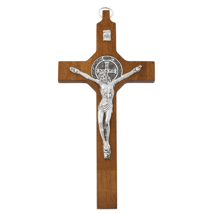 8" H Saint Benedict Walnut Wood Crucifix