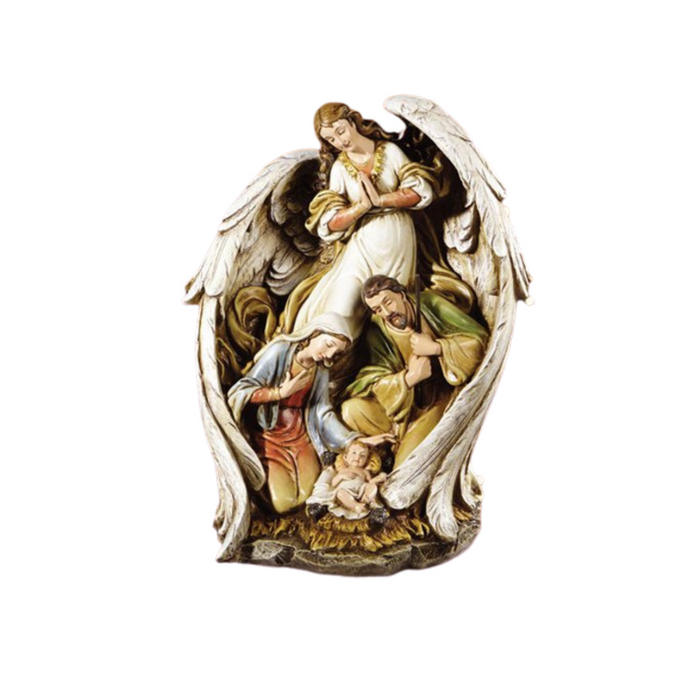 15"H Guardian Angel and The Holy Family Figurine Scene