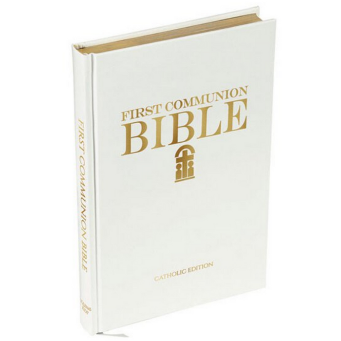 White Leatherette Catholic First Communion Bible