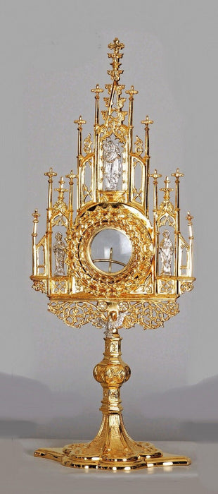 Gothic Gold Plated Monstrance with Glass Enclosed Luna
