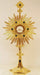 Gold Plated Monstrance with Glass Enclosed Luna - Green Stones