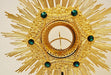 Gold Plated Monstrance with Glass Enclosed Luna - Green Stones