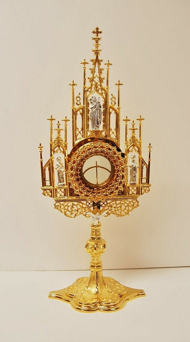 Gothic Gold Plated Monstrance with Glass Enclosed Luna