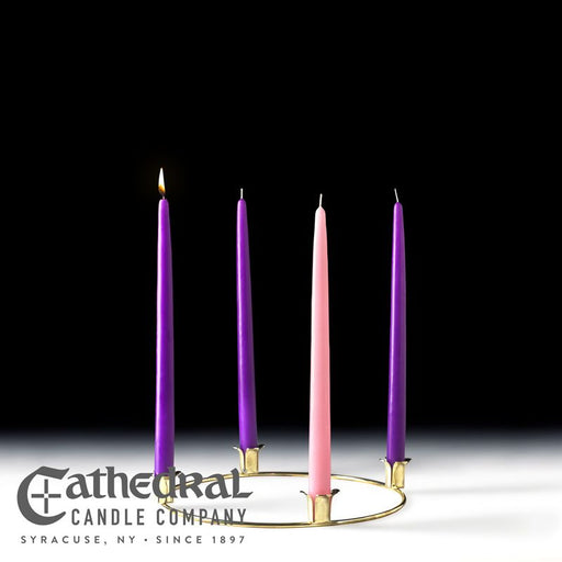 10" Gold Tone Metal Wreath with 12" Tapers Advent Candle Set (3 Purple, 1 Rose)