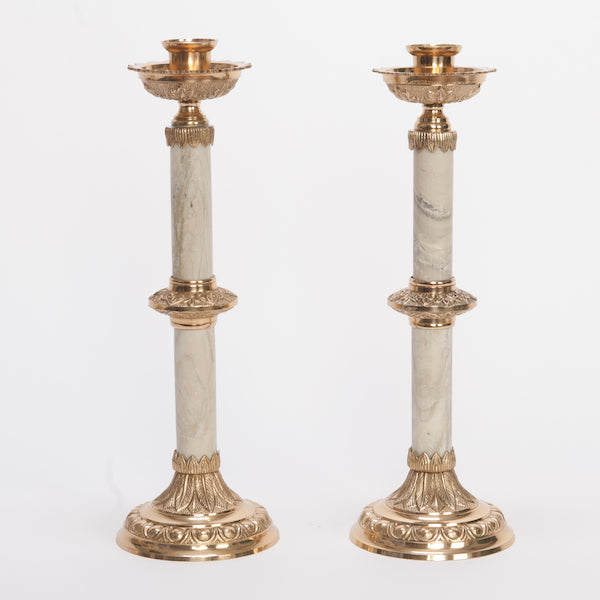 12" Brass Candlestick with Marble Stems Marble Candlestick