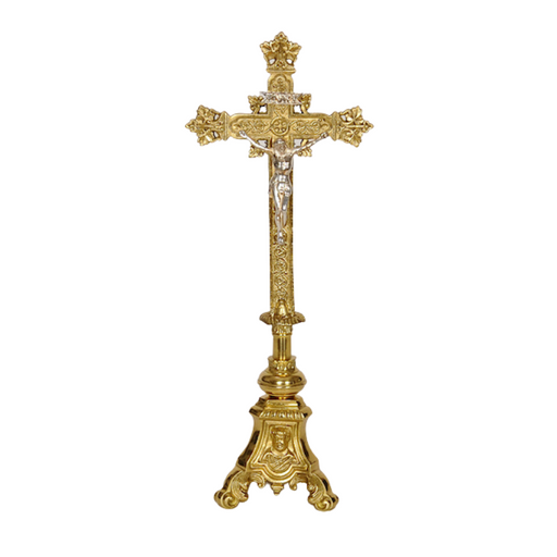 12" Brass Altar Crucifix 12" Altar Cross with silver corpus and INRI.