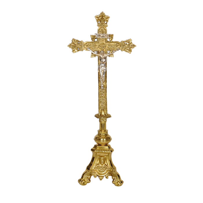 12" Brass Altar Crucifix 12" Altar Cross with silver corpus and INRI.