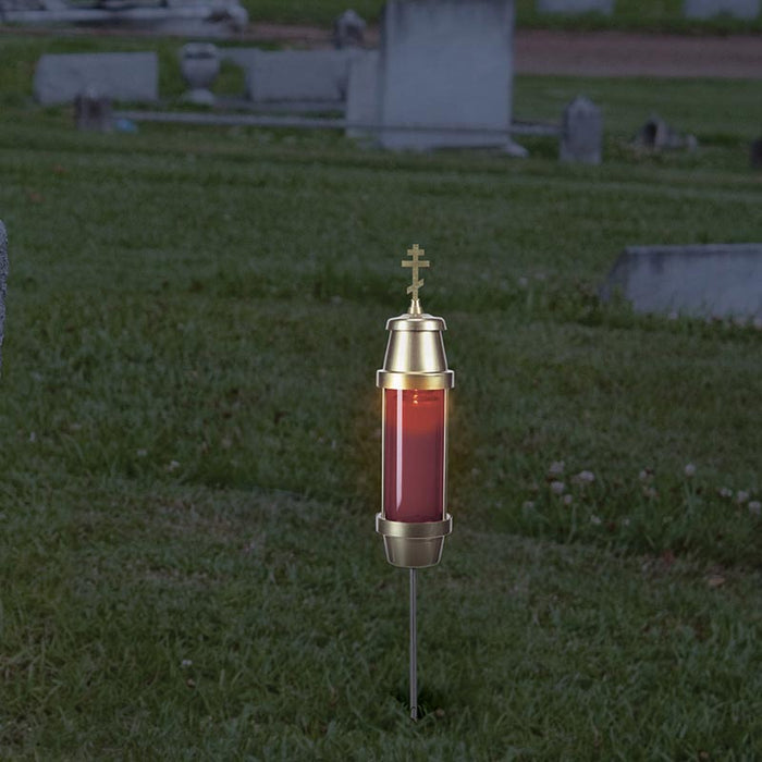 Luz de cementerio con cruz ortodoxa de 16"