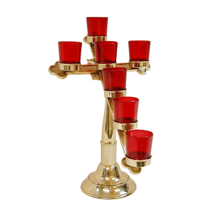 17" Cross Shaped Seven-Light Solid Brass Votive Candle Stand