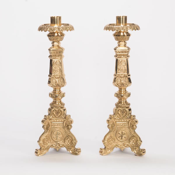 Traditional Baroque Style Crucifix and Candlesticks Altar Set