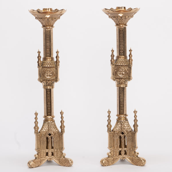 Traditional Gothic Style Crucifix and Candlesticks Altar Set