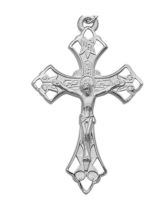 Crucifix Sterling Silver w/ 24" Rhodium Plated Chain Crucifix Necklace Crucifix Catholic Necklace