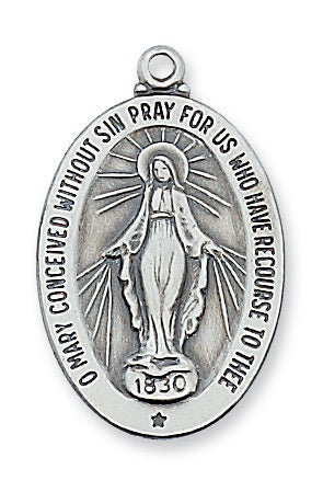 Miraculous Medal Sterling Silver with 20" Rhodium Plated Chain