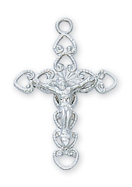 Crucifix Sterling Silver w/ 18" Rhodium Plated Chain Crucifix Necklace Crucifix Catholic Necklace 