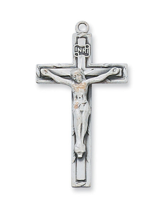 Crucifix Sterling Silver Pendant with 18" Rhodium Plated Chain.