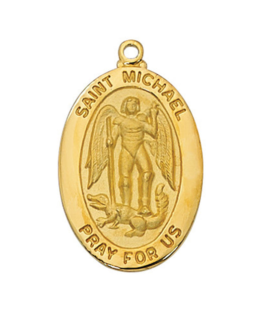 Patron St. Michael Medal Engravable Gold Over Sterling Silver w/ 20" Gold Plated Chain St. Michael Medal  St. Michael Medal Necklace