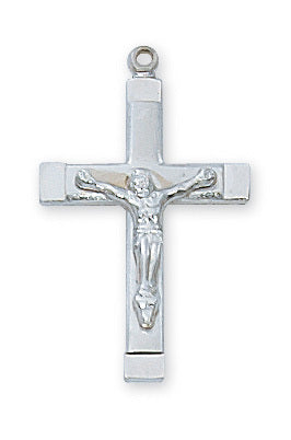 Crucifix Sterling Silver w/ 18" Rhodium Plated Chain Crucifix Necklace Crucifix Catholic Necklace 