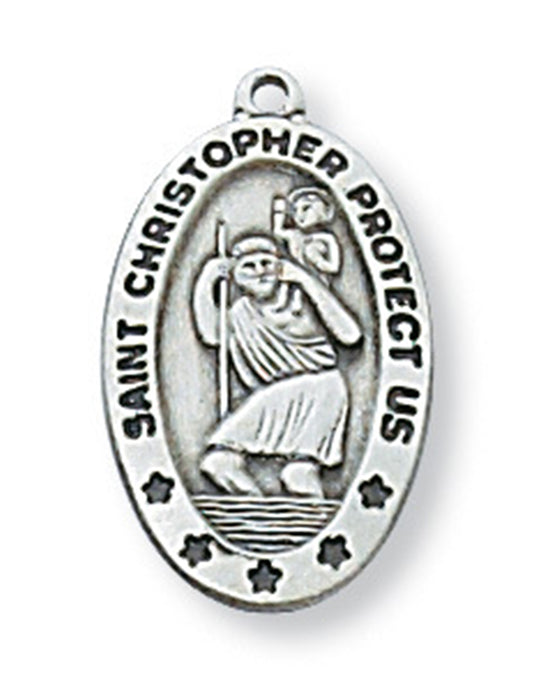 St. Christopher Medal Sterling Silver with 18" Rhodium Plated Chain