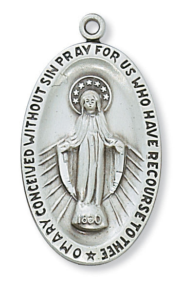 Miraculous Medal Sterling Silver with 24" Rhodium Plated Chain