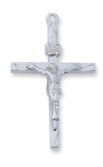 Crucifix Sterling Silver w/ 24" Rhodium Plated Chain Crucifix Necklace Crucifix Catholic Necklace 