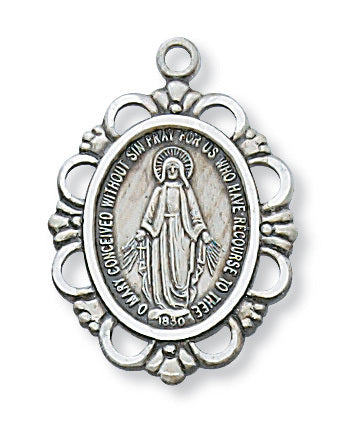 Miraculous Medal Sterling Silver with 18" Rhodium Plated Chain